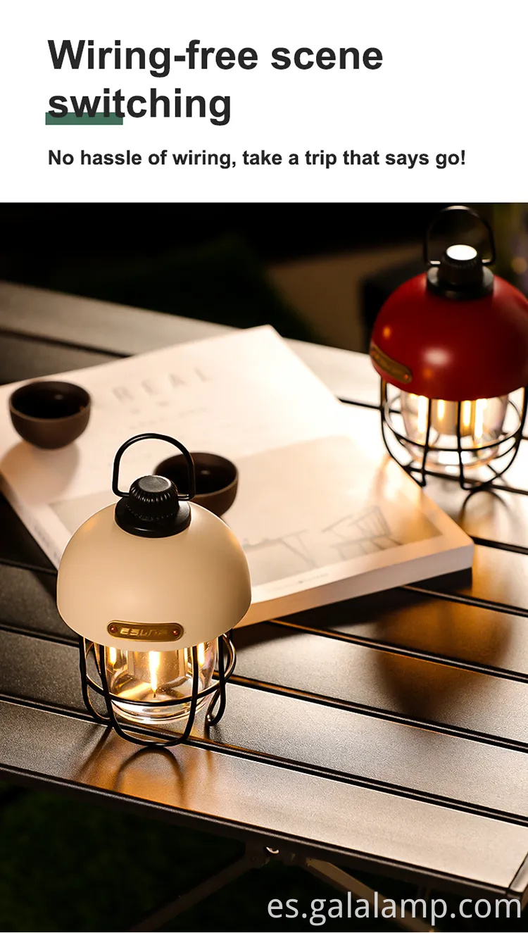 Luz de campamento solar LED retro con batería incorporada en 18650